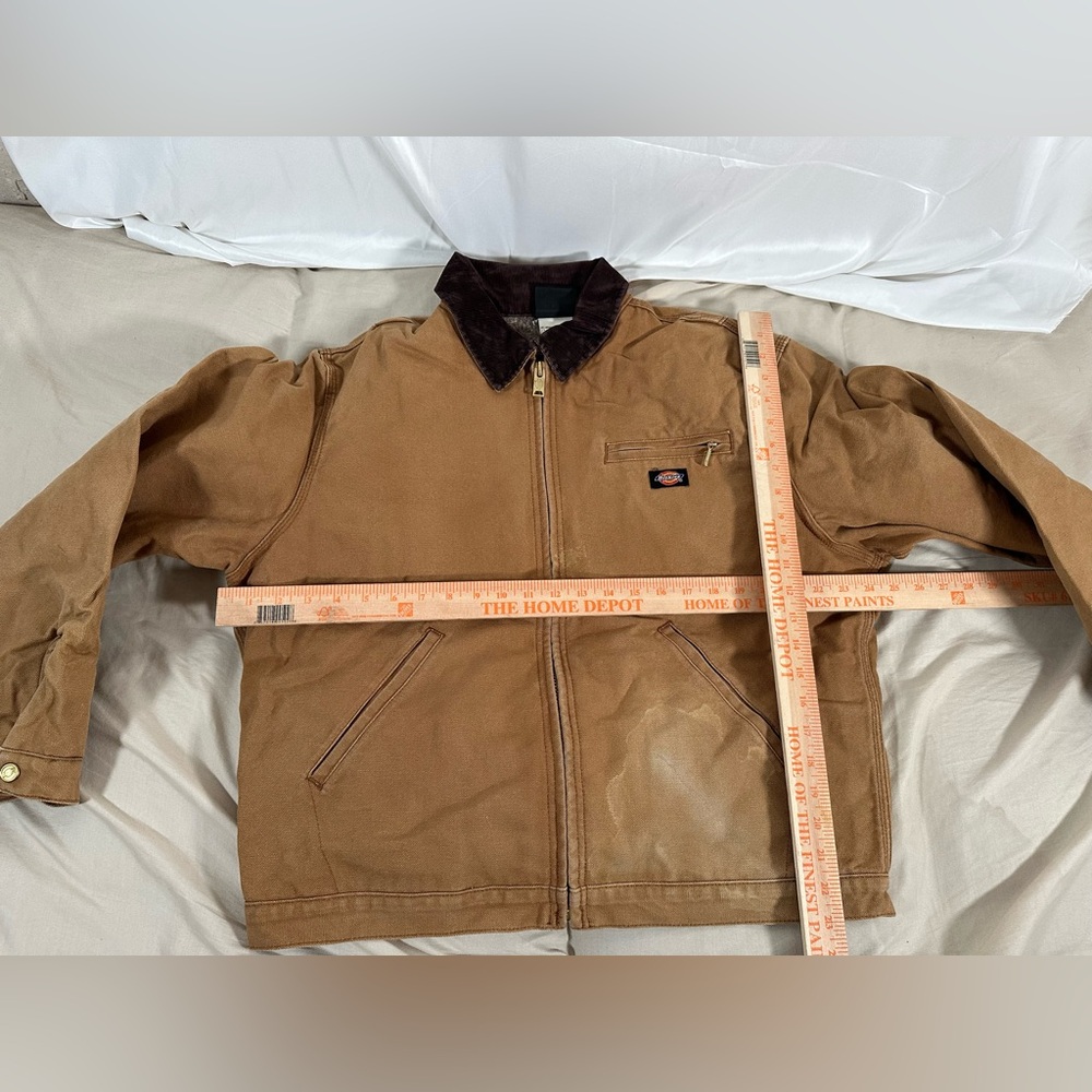 Dickies Detroit Full Zip Blanket Lined Workwear Large Cropped Tan Jacket Flawed - Picture 2 of 15
